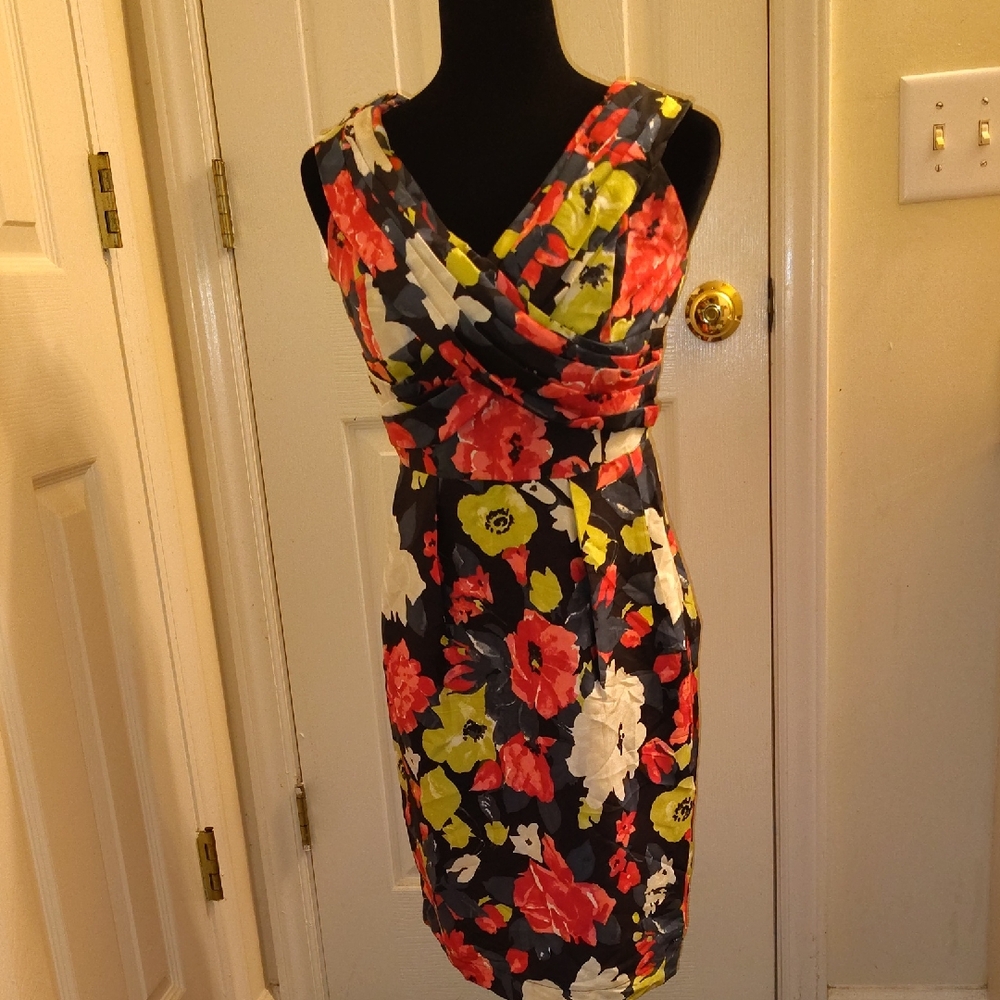 Lafayette 148 New York Floral Midi Dress - Red, Yellow, White
